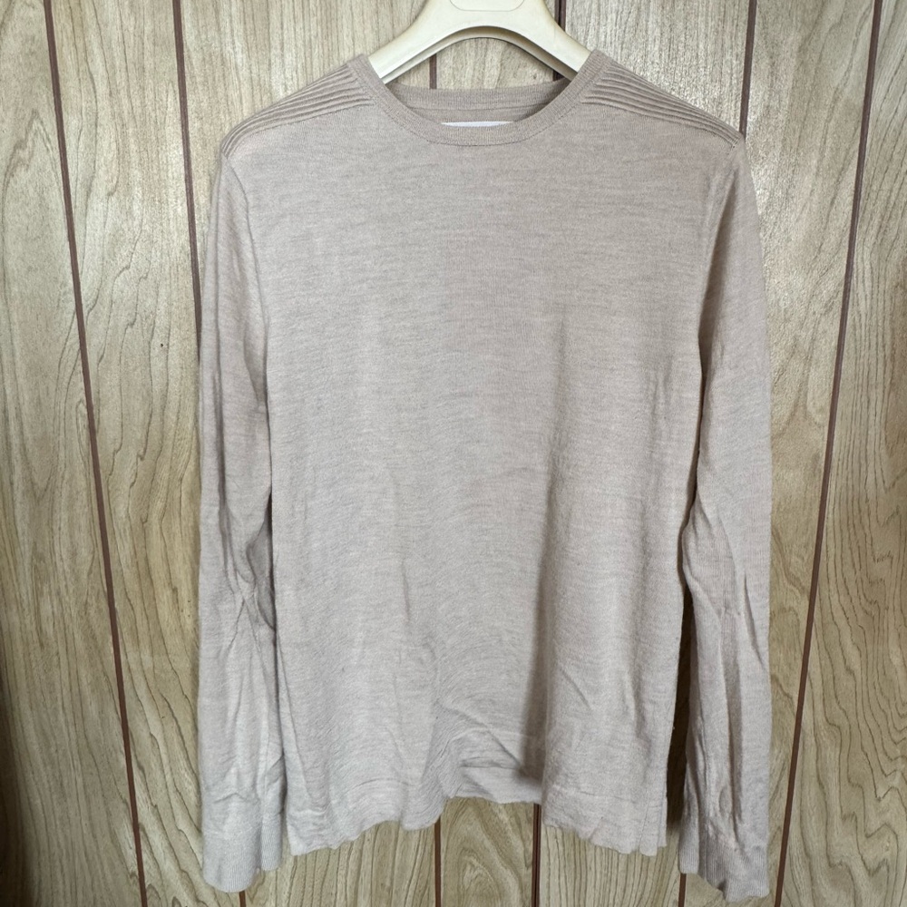 Women’s Beige Long Sleeve Merino Wool Silk Cashmere Lightweight Shirt Medium